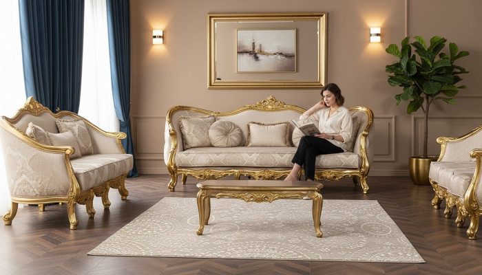 Three-seater sofa 3-seater Baroque Rococo sofa armchair seating fabric style couch