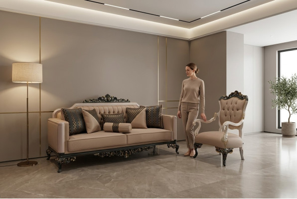 Luxury Sofa Set: 3+1 Seater Sofa, Sofas, Armchair, Fabric 2-piece Set