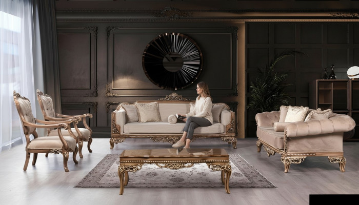 Sofa set 3+3+1+1 seat coffee table Chesterfield sofa armchair luxury set 5-piece
