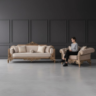 Sofa set 3+3 seater Chesterfield sofa armchair luxury set fabric suite 2-piece