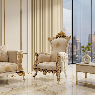 Wing chair armchair seat luxury design upholstered sofa textile baroque relax fabric