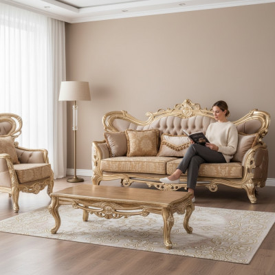 Three-seater sofa, 3-seater sofa, sofas, velvet fabric, Baroque-style, Rococo furniture, new.
