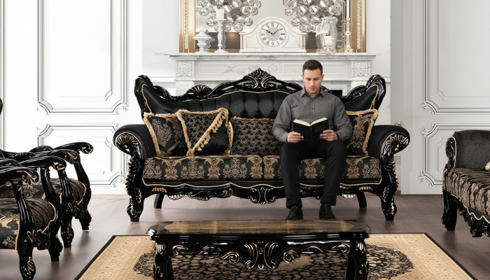 Couch Seat Three-Seater Sofa 3-Seater Sofas Armchair Fabric Baroque Rococo Furniture 232cm
