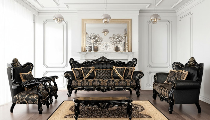 Couch Seat Three-Seater Sofa 3-Seater Sofas Armchair Fabric Baroque Rococo Furniture 232cm
