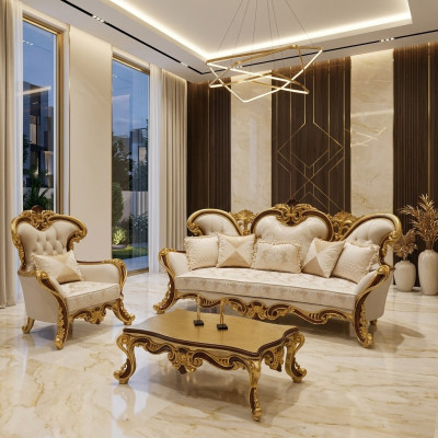 Luxury Three-Seater Sofa, 3-Seater Sofa, Sofas, Armchair, Fabric, Baroque Style, Rococo, 240cm