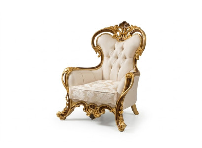 Luxurious classic wing chair in white and gold Baroque design