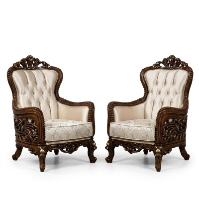 Armchair Wingback Luxury Fabric Seat Design Upholstery Baroque Textile Single-Seater New