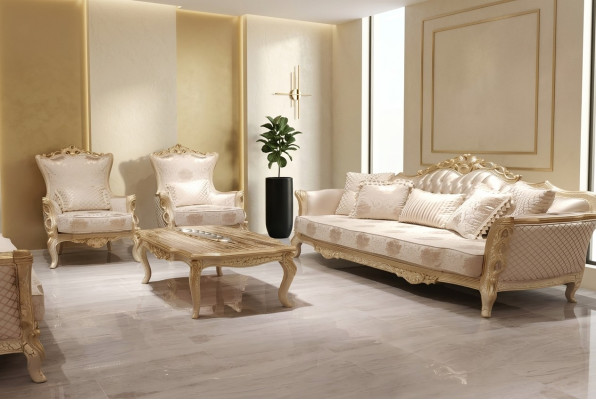 Sofa set 3+1+1 seater coffee table sofa armchair sofas set gold style