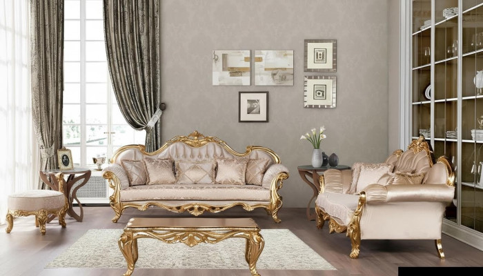 Set of Three-seater Sofa Suite 3+3 Seater Suite Sofa Sofas Fabric Style Baroque