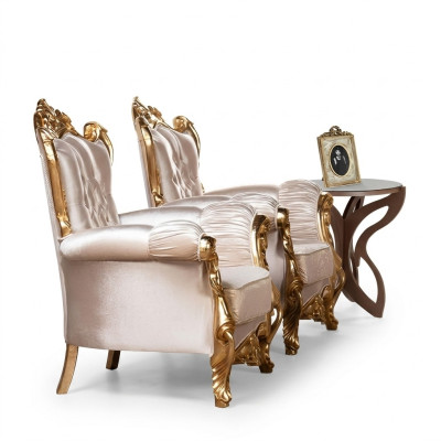 Armchair wing chair luxury fabric seat sitter design upholstery baroque textile furniture