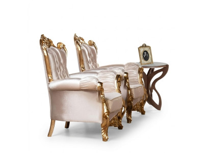 Armchair wing chair luxury fabric seat sitter design upholstery baroque textile furniture