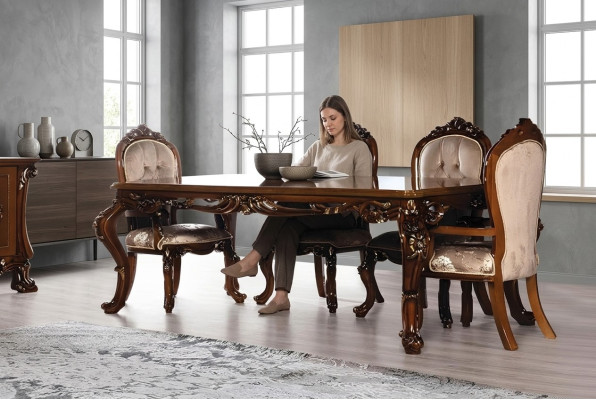 Luxury dining room table chair group set wood table tables 5-piece sets