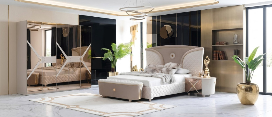 Double beds modern bed frame beds set 3-piece bedroom bed nightstand