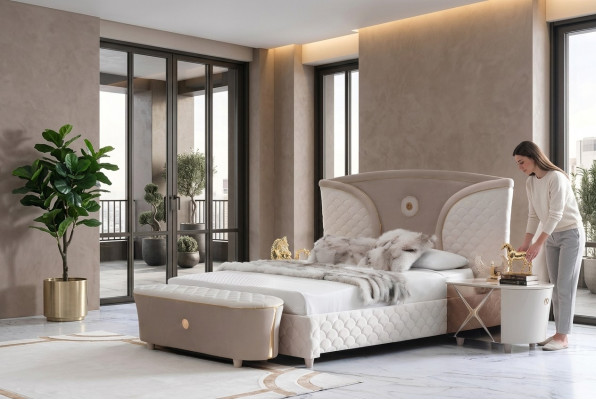 Bed double beds modern bed frame beds bedroom nightstand new