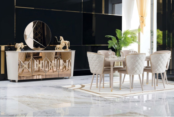 Dining room set group ensemble table new dining table 6x chairs sideboard mirror 9-piece