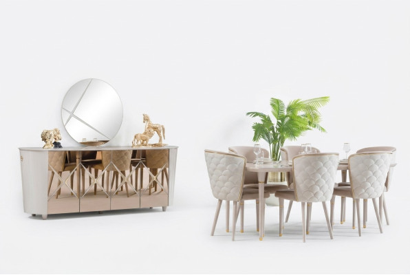 Dining room set group ensemble table new dining table 6x chairs sideboard mirror 9-piece