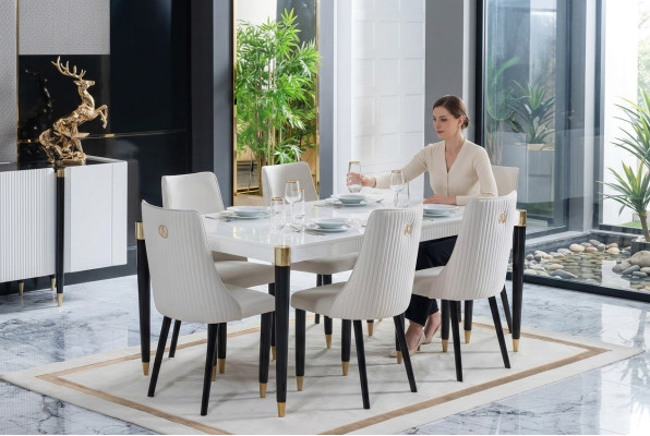 Dining Group Wood Table Tables 7-Piece Complete Set Dining Table 6x Chairs Dining Room Set