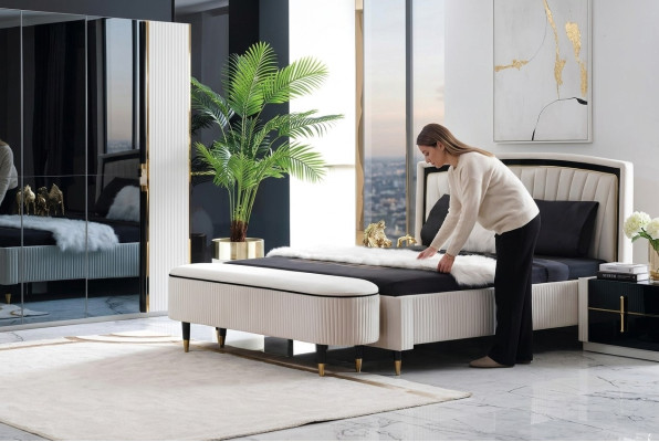 Ottoman Upholstered Seat Design Textile Relax Luxury Footstool Sofa Bench Fabric