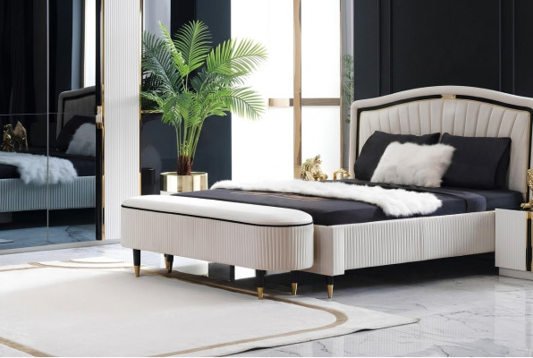 Ottoman Upholstered Seat Design Textile Relax Luxury Footstool Sofa Bench Fabric