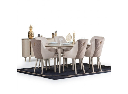 Dining room set: table with 6 chairs. Complete new 7-piece dining set.