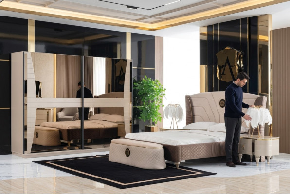 Luxury set bedroom bed nightstand dresser stool group suite new 5-piece.