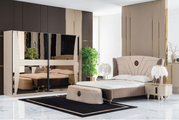 Luxury set bedroom bed nightstand dresser stool group suite new 5-piece.