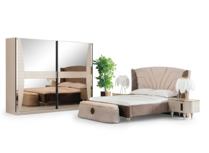 Luxury set bedroom bed nightstand dresser stool group suite new 5-piece.