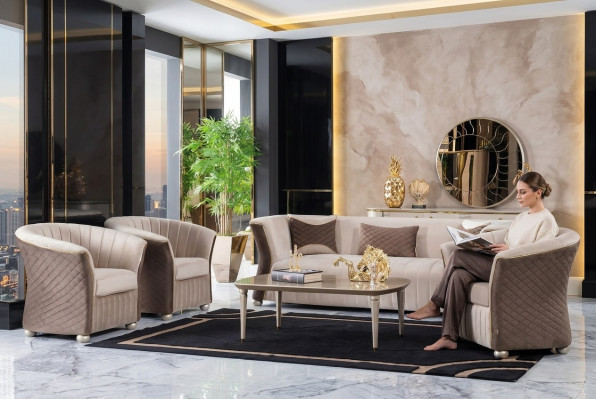 Upholstered Set Sofas Couch Designer Sofa Suite 3+1+1 Seater Fabric Couches