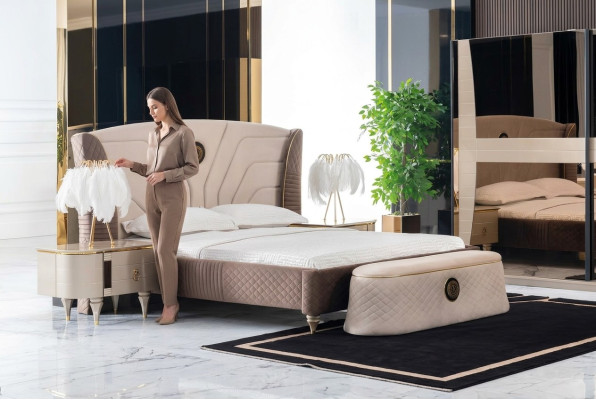Bedroom double bed 160x200cm luxury bed 2x bedside table 3-piece set beds new
