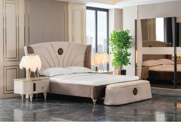 Bedroom double bed 160x200cm luxury bed 2x bedside table 3-piece set beds new