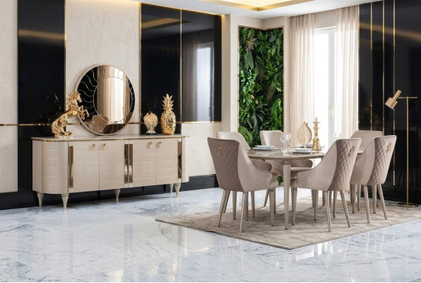 Complete dining room sideboards table 6x chairs sideboard mirror set suite new