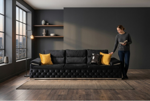 Three-seater couch design sofa modern four-seater sofas room furniture black upholstery