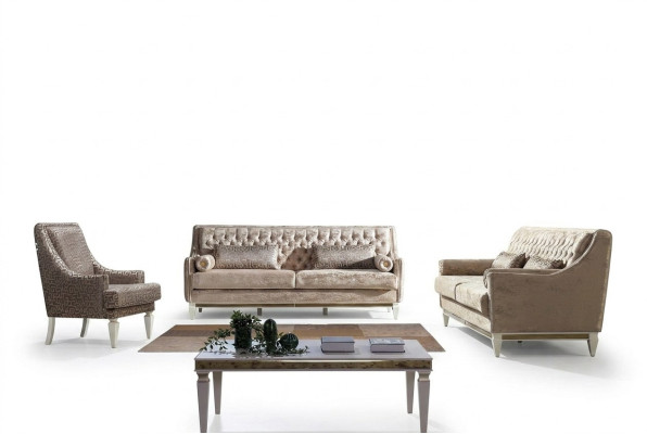 Beige Chesterfield Sofa Set 4+3 Seater Stylish Armchair Design Set