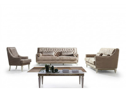 Beige Chesterfield Sofa Set 4+3 Seater Stylish Armchair Design Set