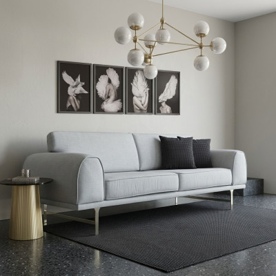 Gray Modern 3-Seater Designer Living Room Couch Luxury Upholstery Sofa