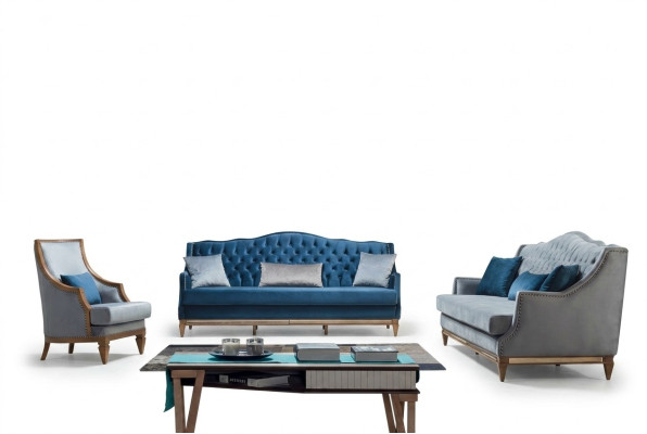 Modern blue Chesterfield sofa set designer three-seater luxury armchair