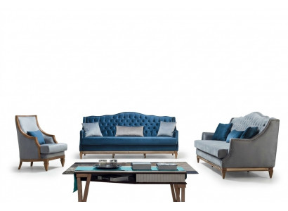 Modern blue Chesterfield sofa set designer three-seater luxury armchair