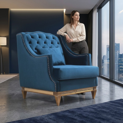 Blue luxury Chesterfield armchair living room lounge designer furniture new