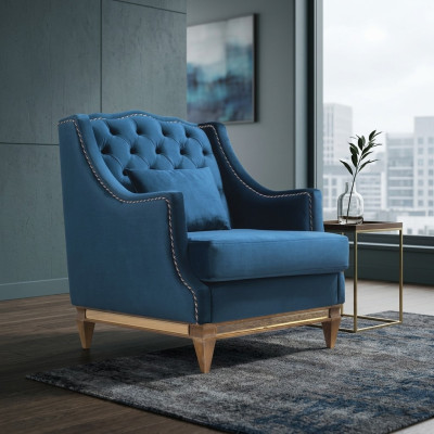 Blue luxury Chesterfield armchair living room lounge designer furniture new
