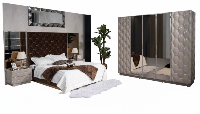 Double bed 2 nightstands wardrobe bedroom furniture set 4-piece.