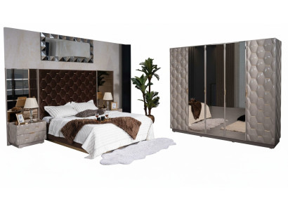 Double bed 2 nightstands wardrobe bedroom furniture set 4-piece.
