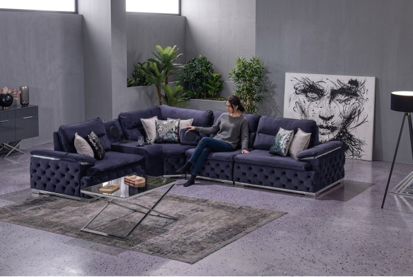 Design corner sofa fabric L-shape modern style upholstered furniture living room group
