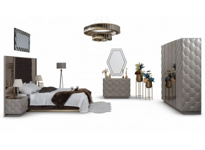 Bedroom bed, nightstand, wardrobe, dresser, mirror, 6-piece set.