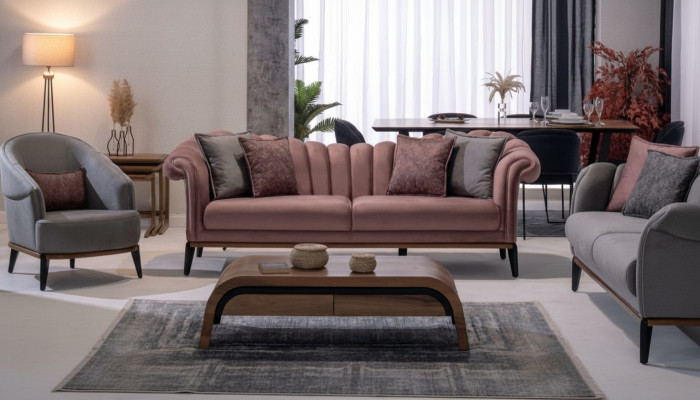 Italian style 2-seater living room couch sofa upholstery seat textile pink new