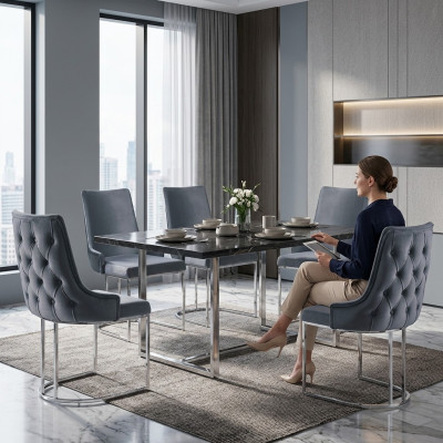 Set of 4 Chairs Modern Upholstery Design Chair Group Wood Dining Chair