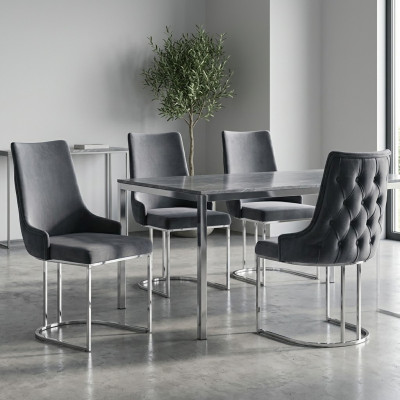 Set of 4 Chairs Modern Upholstery Design Chair Group Wood Dining Chair