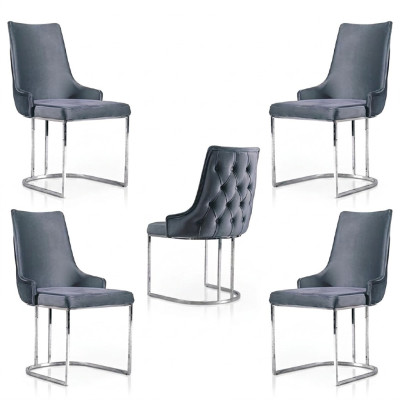 Set of 4 Chairs Modern Upholstery Design Chair Group Wood Dining Chair