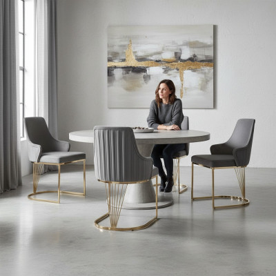 Group Set of 4x Armchair Design Fabric Upholstered Chairs Dining Room Restaurant