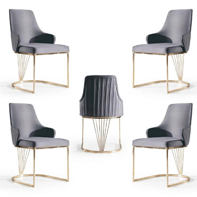 Group Set of 4x Armchair Design Fabric Upholstered Chairs Dining Room Restaurant