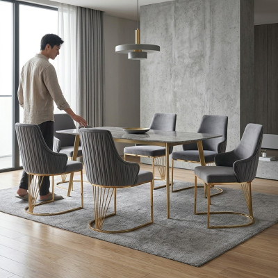 Group 6x Chairs Armchairs Upholstered Hotel Textile New Set Chair Set Sets